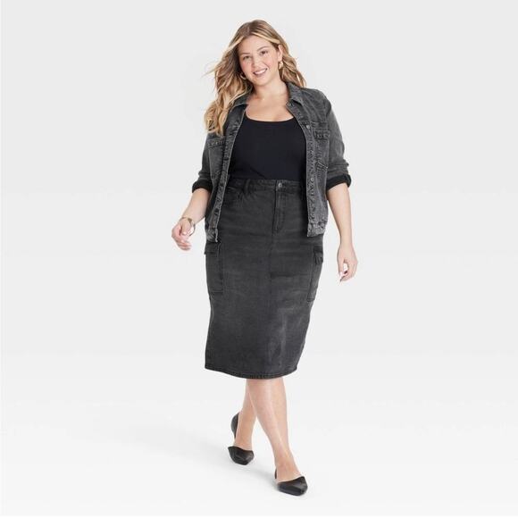 Ava and Viv Women's Size 20 Midi Denim Skirt Black Slim NEW Capsule Minimalist - Picture 1 of 11
